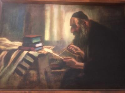 RG-14.25.01, Unknown Artist, A Rabbi Weaving the Fringe of a Tallit, 1956