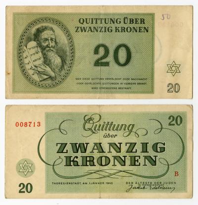 RG-06.04.10, Eva Beckman, Theresienstadt,Zwanzig Kronen (Twenty Kronen), ghetto receipts.jpg